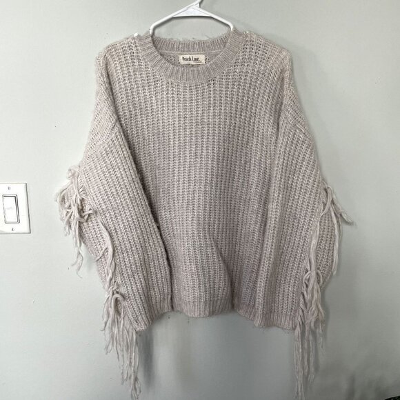 Peach Love California gray white boho chic crewneck knit sweater women size M - Picture 1 of 5